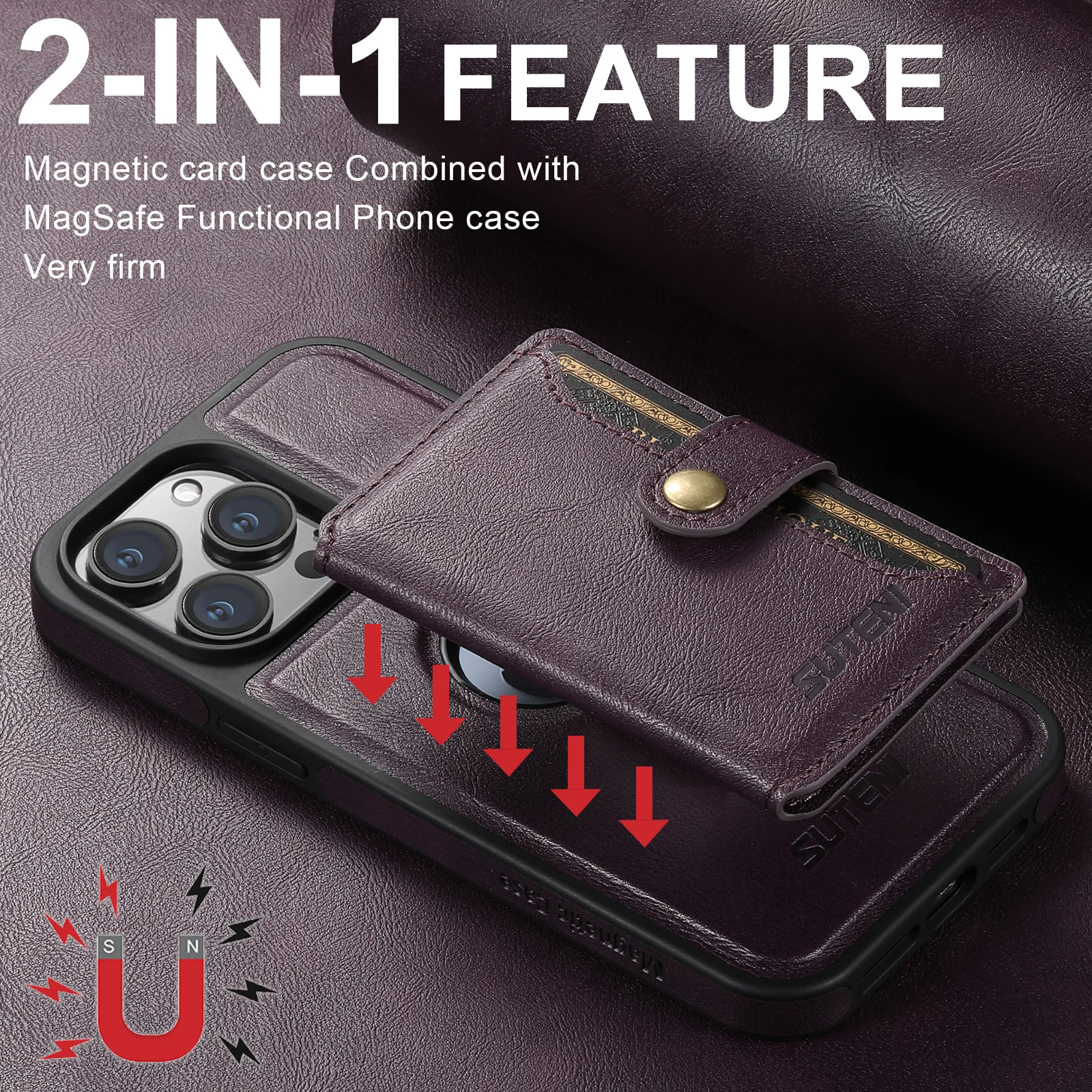 

2 in 1 Removable Card Wallet Strong Magnet Case For iPhone 12 13 14 15 16 17 Pro Max Vintage Leather Phone Holder Stand Cover