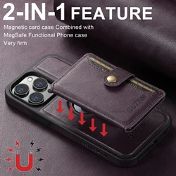 2 in 1 Removable Card Wallet Strong Magnet Case For iPhone 12 13 14 15 16 17 Pro Max Vintage Leather Phone Holder Stand Cover
