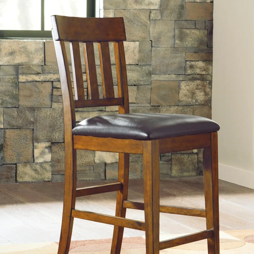 

Bar stool, set of 2 in imitation leather, Height Stool with Back and Solid Wood Legs for kitchen Living room, bar stools