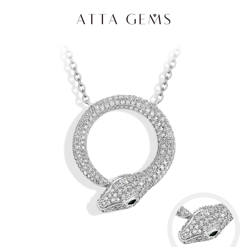 

ATTAGEMS Moissanite Necklace Original Snake Pendant 925 Sterling Silver 18KGold Plated for Women Man Birthday Gift Party Jewelry