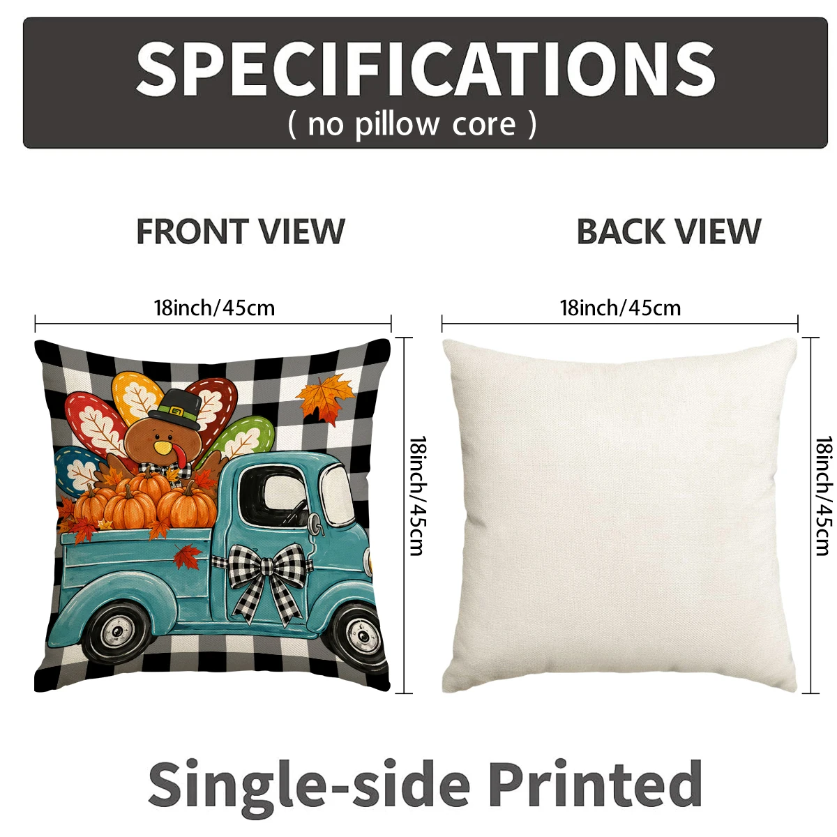 4pcs Thanksgiving decoration pillow cover, 18x18 inch autumn home decoration farmhouse sofa cushion cover (without pillow core)