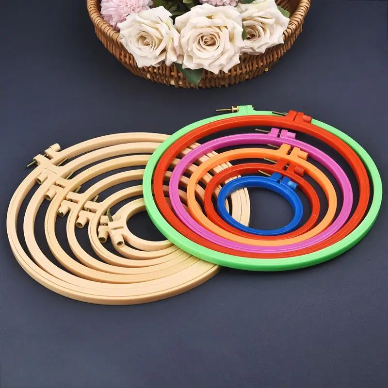 Sewing Tool Round Oval Wooden Color Embroidery Hoops Frame Set Plastic Embroidery Hoop Rings For DIY Cross Stitch Needle Craft