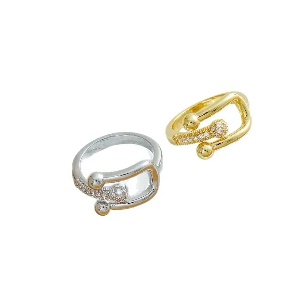 Кольцо с застежкой в форме подковы с бриллиантом для женщин и кольцо с листом циркона для женщин.