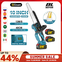 Gisam 10Inch Brushless Electric Chainsaw Auto Oiler Cordless Electric Saw Woodworking Power Tool For Makita 18v Battery Pin