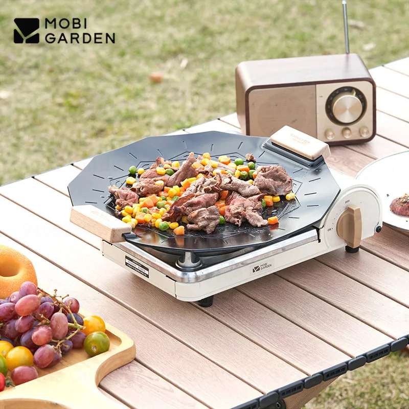 MOBI GARDEN Camping Kitchen Polygonal Frying Pan Aluminum Alloy Flat Non-stick Pan Outdoor Picnic Barbecue Cooking Utensil