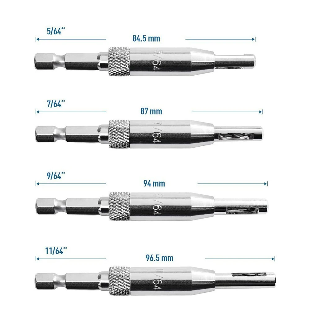 Set di punte da trapano da 4 pezzi HSS punta di apertura del foro della cerniera autocentrante gambo esagonale 5/64 ",7/64",9/64 ", punta da trapano centrale da 11/64" per finestra della porta