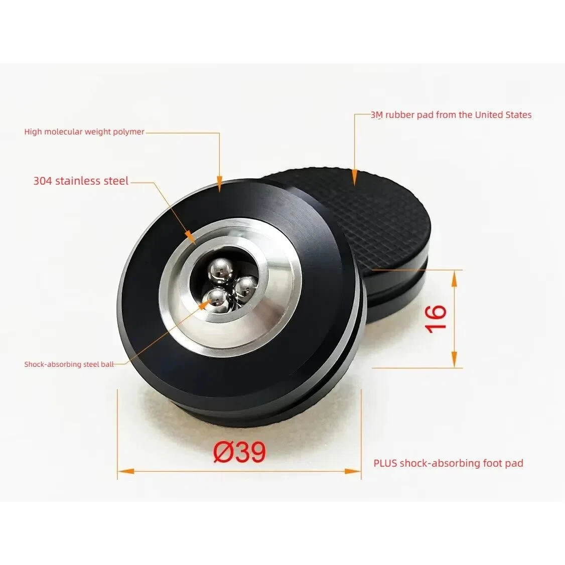 4 Stück GHXAMP Durchmesser 39mm PLUS Polymer Spike Pads Stoßdämpfende Stahlkugeln für Verstärker, CD-Player, Lautsprecher & Racks