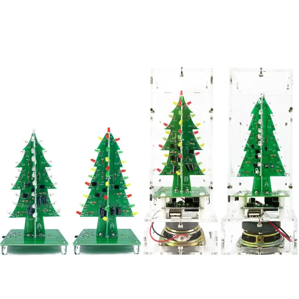 Rotating Colorful 3D Music Christmas Tree LED Water Lamp Light Electronic DIY Kit Decor Christmas Gift+LED Flash Light Parts