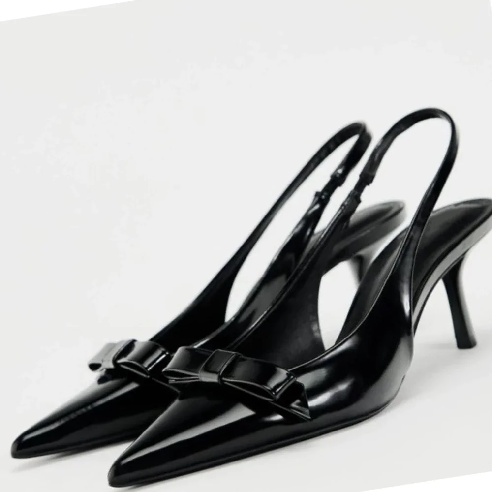 2024, moderne Büroschuhe für Damen, schwarze Hochzeit, Slingback, spitze Zehen, Schmetterlingsdekoration, weibliche Sandalen mit hohen Absätzen