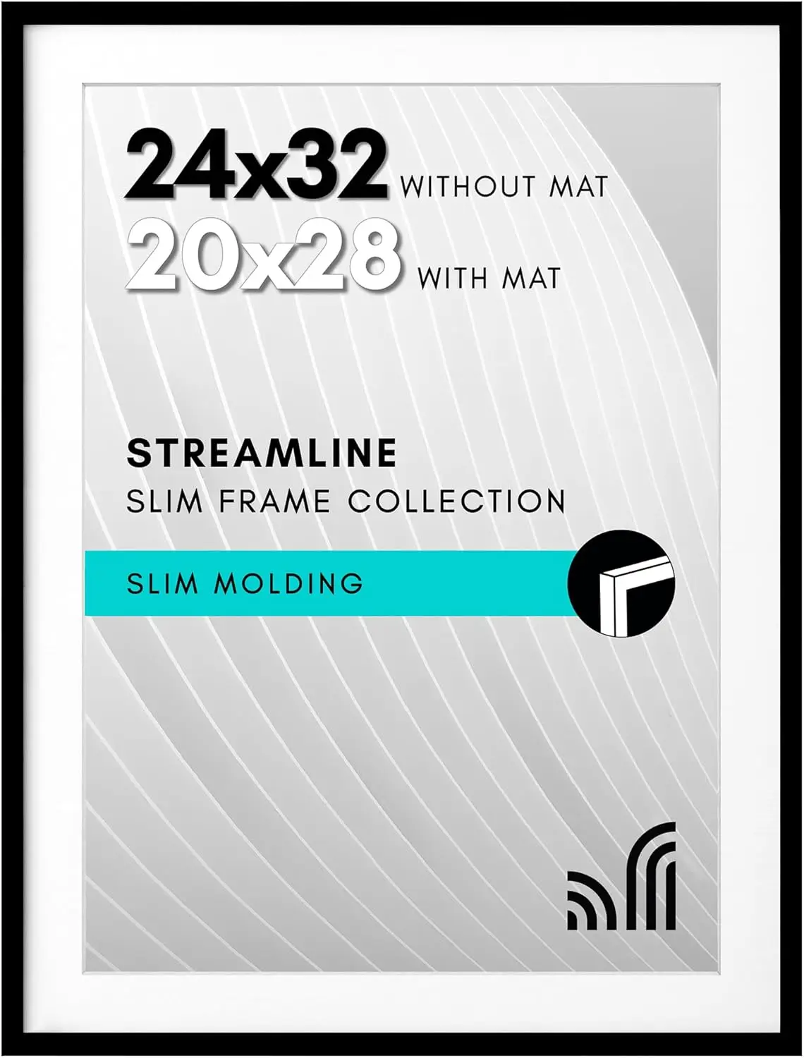 

Тонкая черная рамка для постеров 24x32 с оргстеклом, включает паспарту для фотографий 20x28, легко крепится на стену