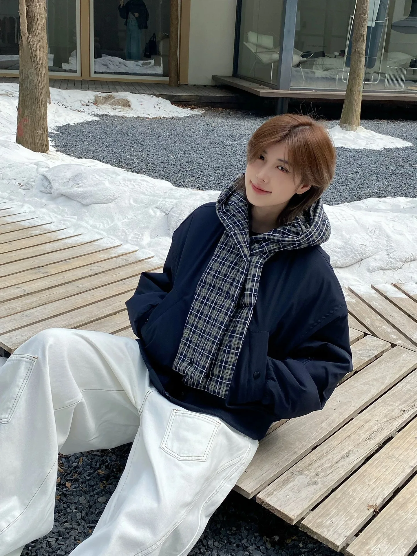 

Korean Design Winter Thickened Cotton Jacket Unisex Oversized Contrast Color Scarf Splicing Warmth Youth Casual Long Sleeve Z...