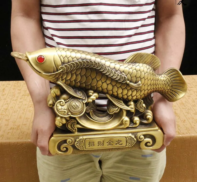 Large # Bring wealth treasure HOME office business Money Drawing efficacious Talisman Golden Fish Arowana FENG SHUI Brass statue