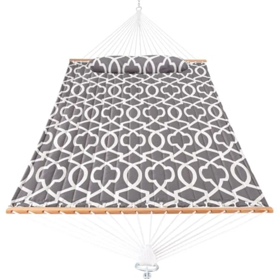 12FT Quilted Fabric Hammock with Soft Pillow Double 2 Person Tree Hammock with Spreader Bar for Outdoor Patio Garden Yard 450lb