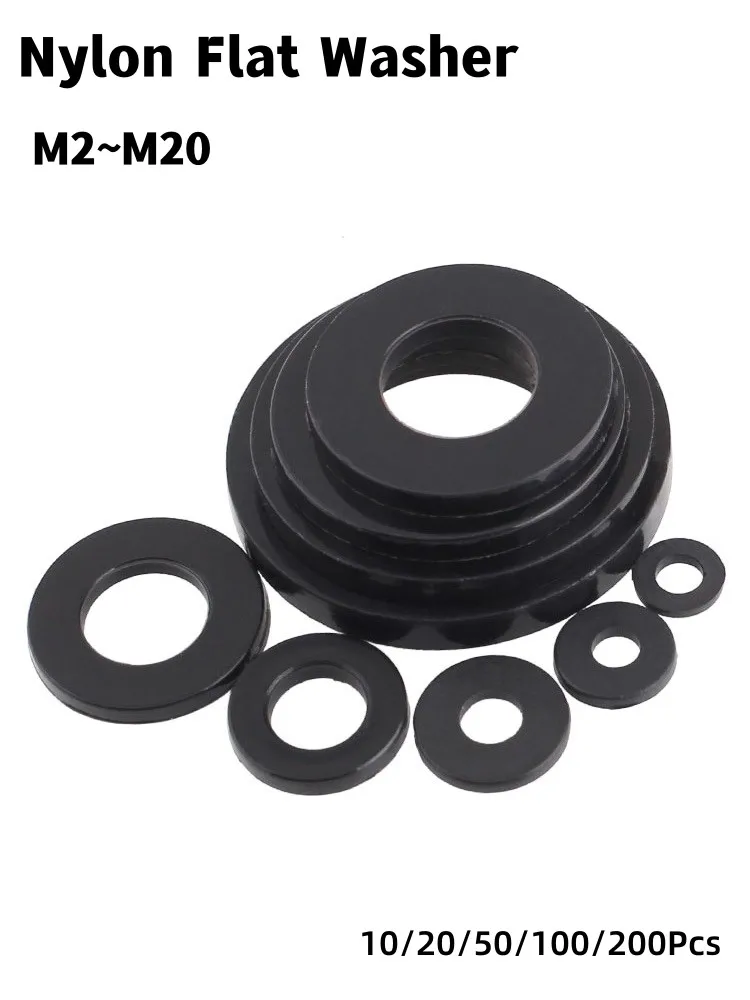 Czarny PA66 Nylon plastikowe podkładka płaska samolot Spacer M2 M2.5 M3 M4 M5 M6 M8 M10 M12 M14 ~ M20 pierścień uszczelniający izolacji dla śruby 1 ~ 3mm