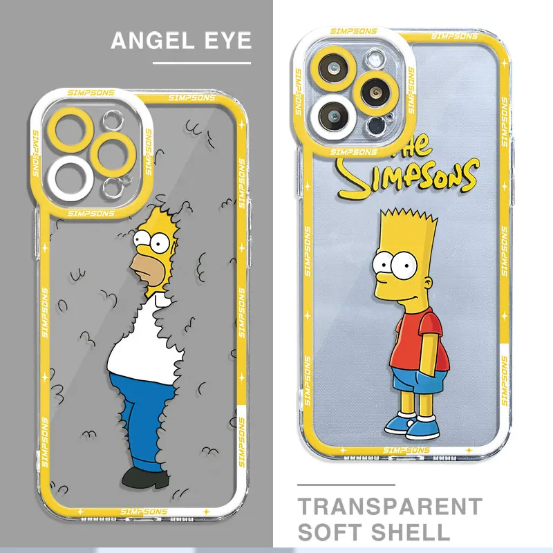 Angel Eye Case For Apple iPhone 11 13 14 15 Pro Max 12 Mini 7 8 Plus XR X XS SE 6 6S Clear Phone Cover Cartoon Cute The Simpsons