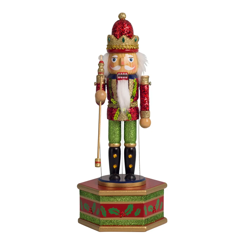 1pcs 31cm Fine Painted Nutcracker Music Box Walnut Soldiers Christmas Crafts Birthday Gift Toy Ht057