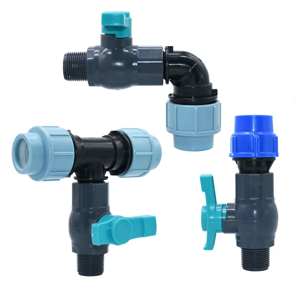 1inch male to 32mm PE pipe Elbow Tee Water Splitter Pipe Fitting DN25 Plastic PE Tube T-Shape Straight Watering Quick Connector