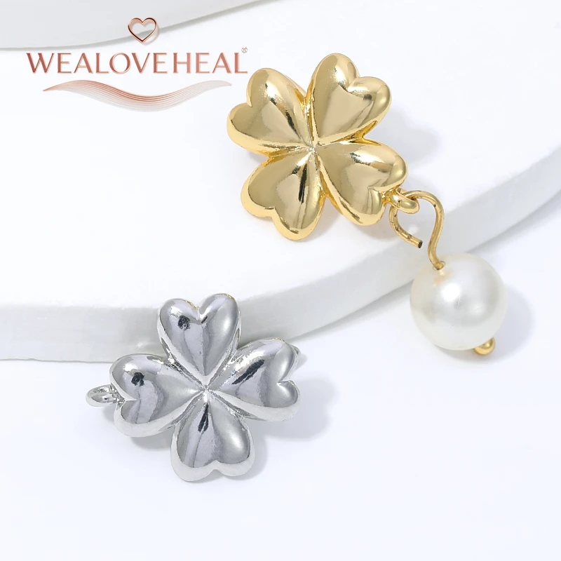 schmuckherstellung zubehör, 18K Vergoldete Messing-Ohrringhaken mit 4 Herzen und Blumen, Glücksbringende Herzförmige Ohrhaken für DIY Schmuckherstellung – Detail 16