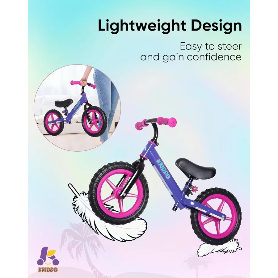 Balance Bike per bambini di 2 anni Balance Bike per 2-5 anni Doppio cuscinetto per una guida più liscia Adorabile piastra sedile regolabile