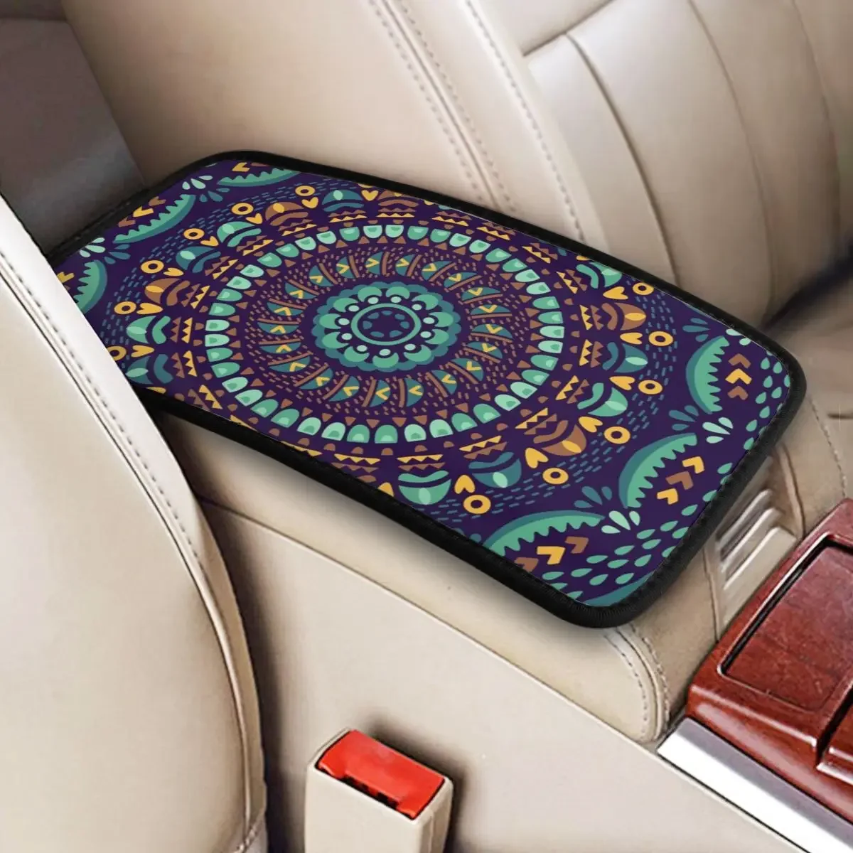 Center Console Cover Pad Ethnic Mandala Car Armrest Cover Mat Mandala Boho Bohemian Pattern Automobiles Armrest Pad