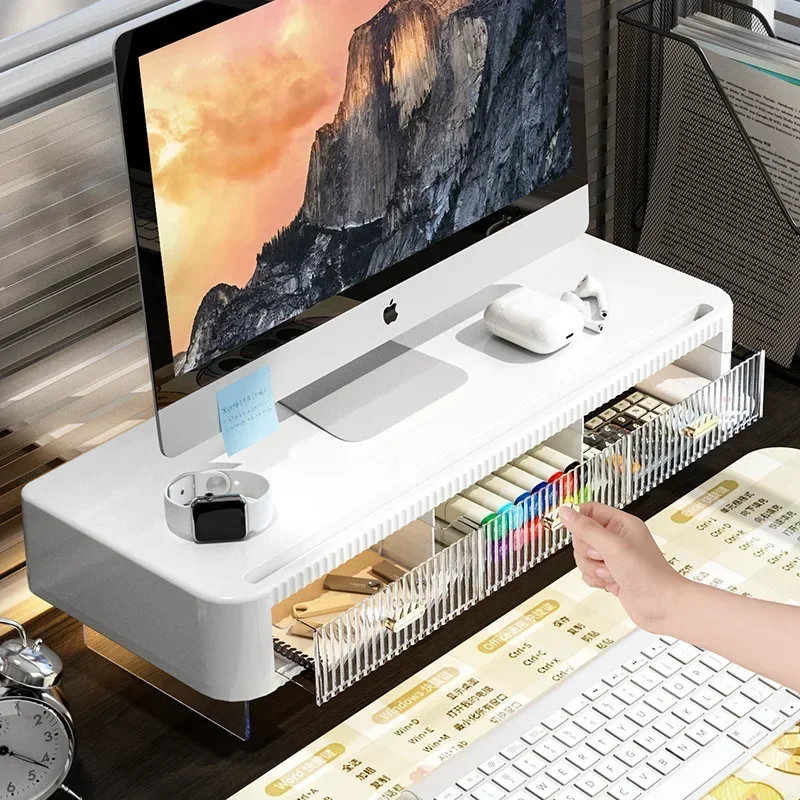 Desktop Storage Rack Thickened Design Desktop Computer Monitor Stand Screen Neck Protector Storage Box Office Desk Organization