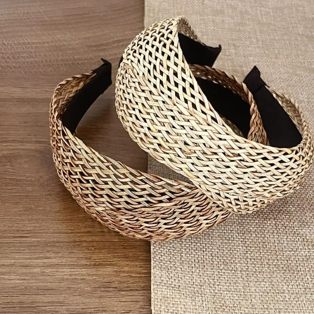 

Hollow Straw Weave Headband Vacation Style Headwear Wide Edge Hairband Hair Band Korean Style Bohemian Style Hair Hoop Makeup
