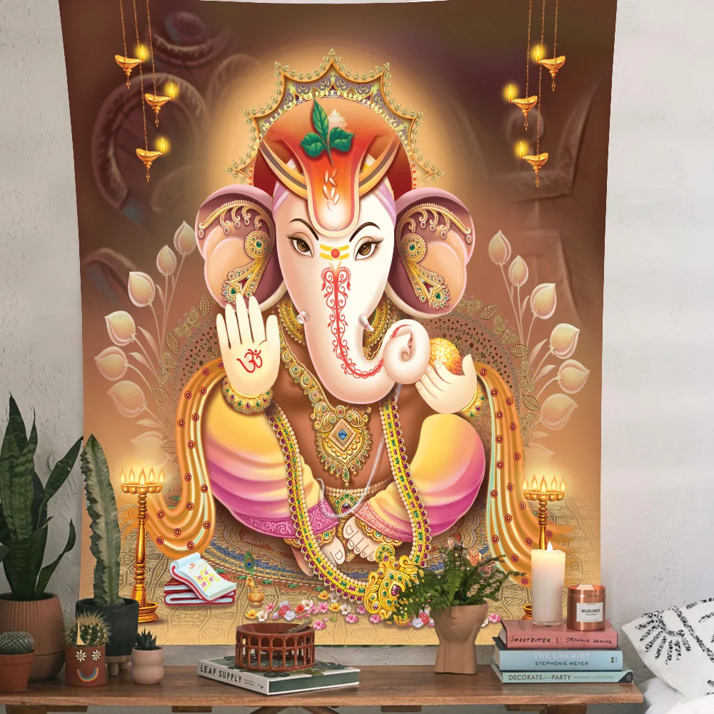 Dieu Ganesha Tapestry Esotericism Colorful Elephant Wall Hanging for Religious Ceremony Hindus for Home Living Room Decoration