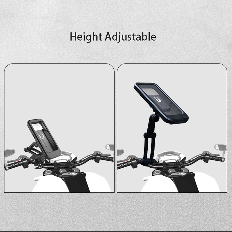 Waterproof Phone Holder Pouch Motorcycle Bike Mount Clip Bracket GPS Stand 360degree Rotatable Adjustable Angle Height Support