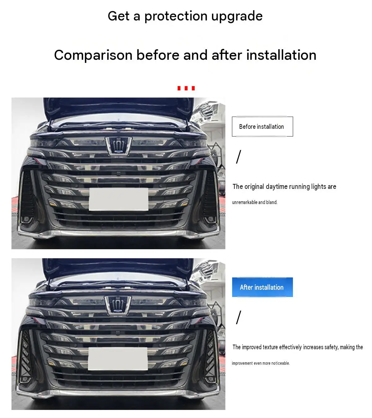 Car LED Daytime Running Lights for Toyota Vellfire 40 Series Three Color Front Fog Lamp Turn Signal ABS Exterior Lighting Kit