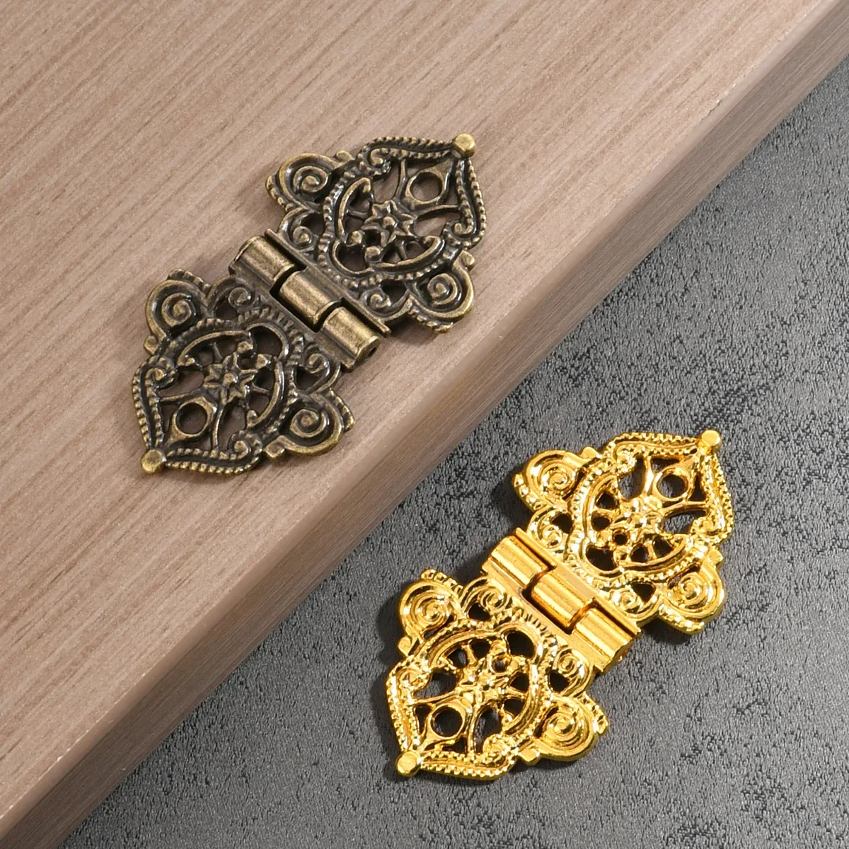 2pcs Hinges Antique Bronze/Gold 52*28mm Lace Decor Door Cabinet Diy Jewelry Box Drawer Cupboard Furniture Old Vintage Style