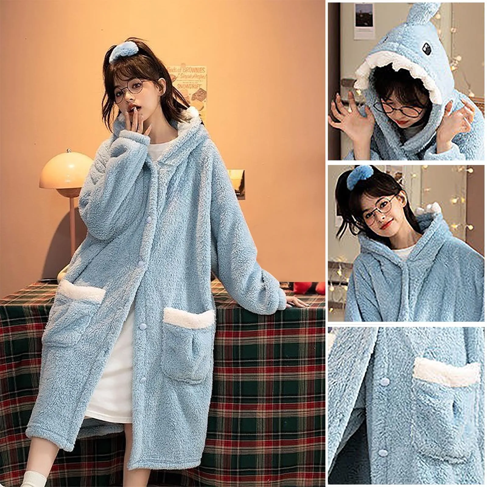 

2024 New Winter Cute Cartoon Coral Velvet Pajama Women's Thick Nightgown Can Be Worn Outside The Home Wear Womens Robe Set