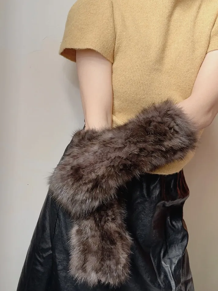 30 cm Length Real Sable Fur Hand Gloves High Elasticity Mitten Waist Cover Fashion Evening Party Accessories