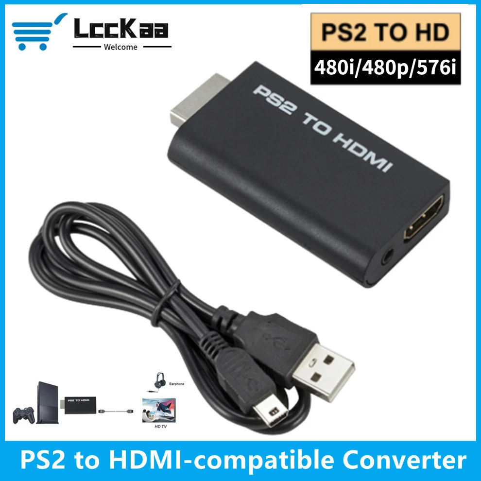 PS2 to HDMI-compatible Converter with Audio Output 480i/480p/576i Supports for PS2 Display Modes Game Console to HD TV Projector