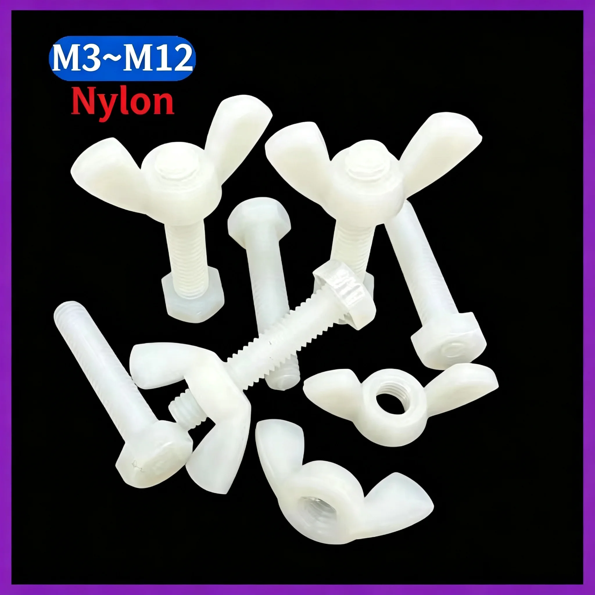 

White Plastic Hex Head Set Screws Fully Threaded Nylon Fasteners with Wing Nuts M3 M4 M5 M6 M8 M10 M12