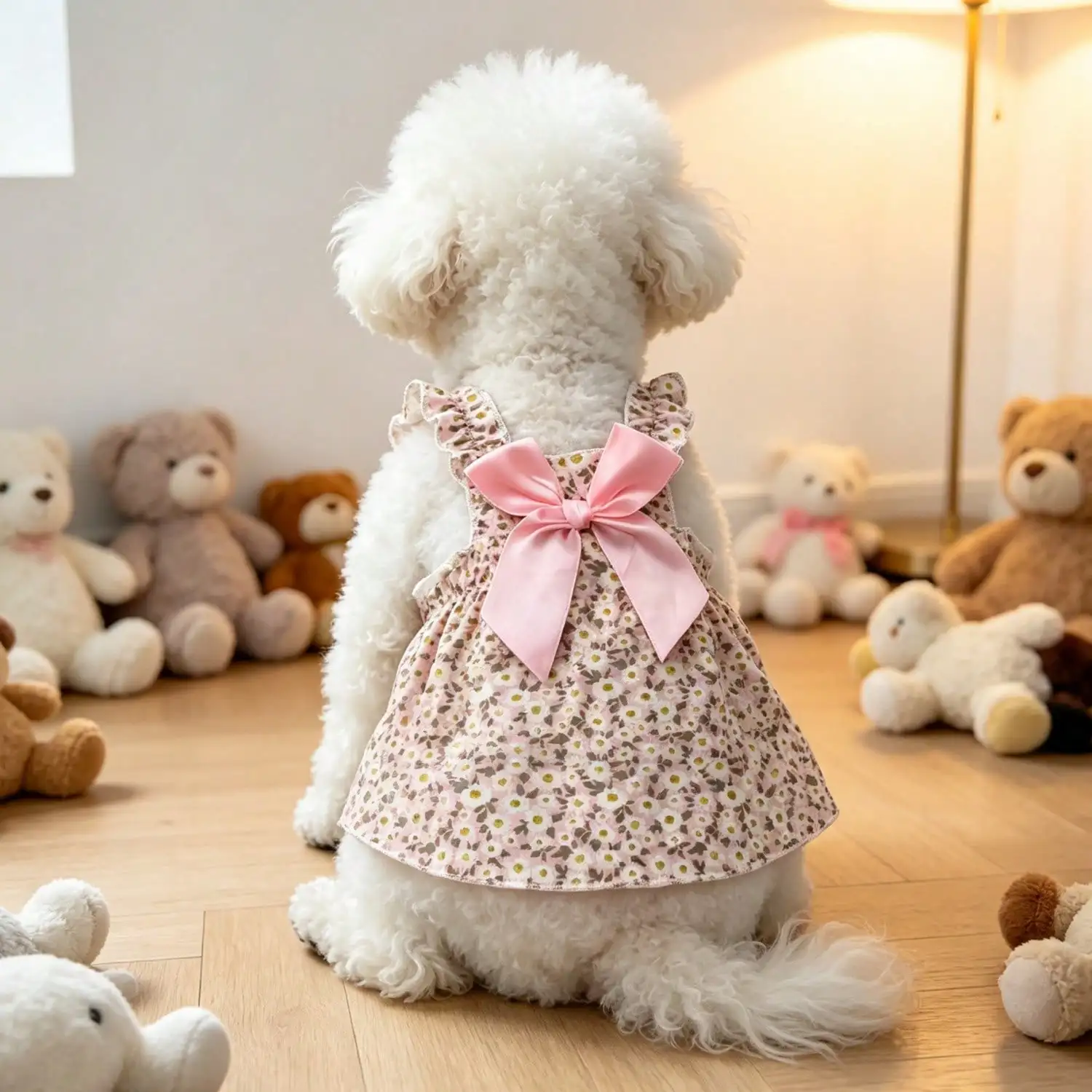 Sommerkleid für Haustiere, ärmellos, mit Blumenmuster, Rüschenriemen, großer Schleife als Dekoration für kleine Hunde, für den täglichen Gebrauch und Partys. – Detail 33