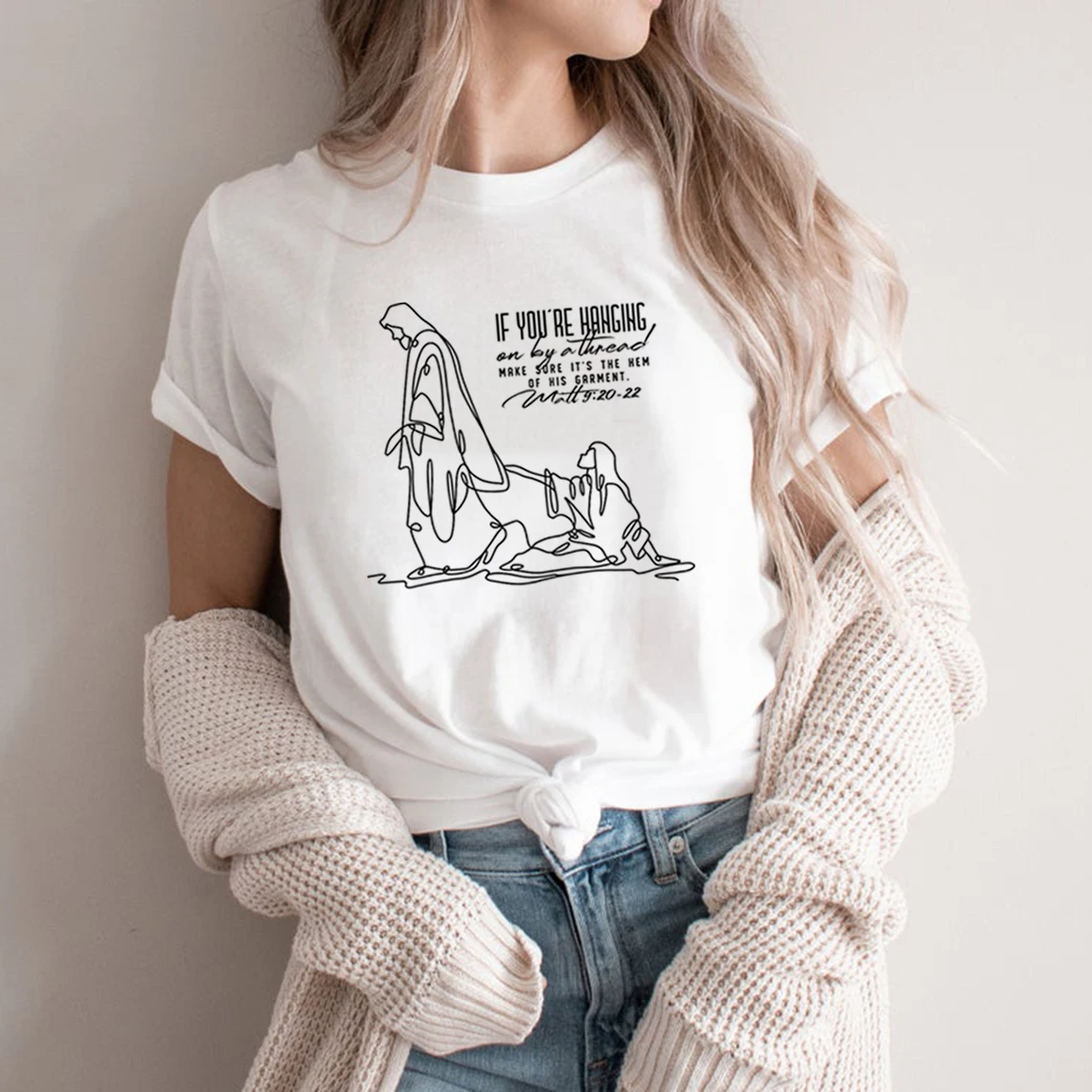 Woman with The Issue Touches Jesus T Shirts Christian Bible Verse T-Shirt Unisex Short Sleeve Tshirt O-Neck Jesus Graphic Tees