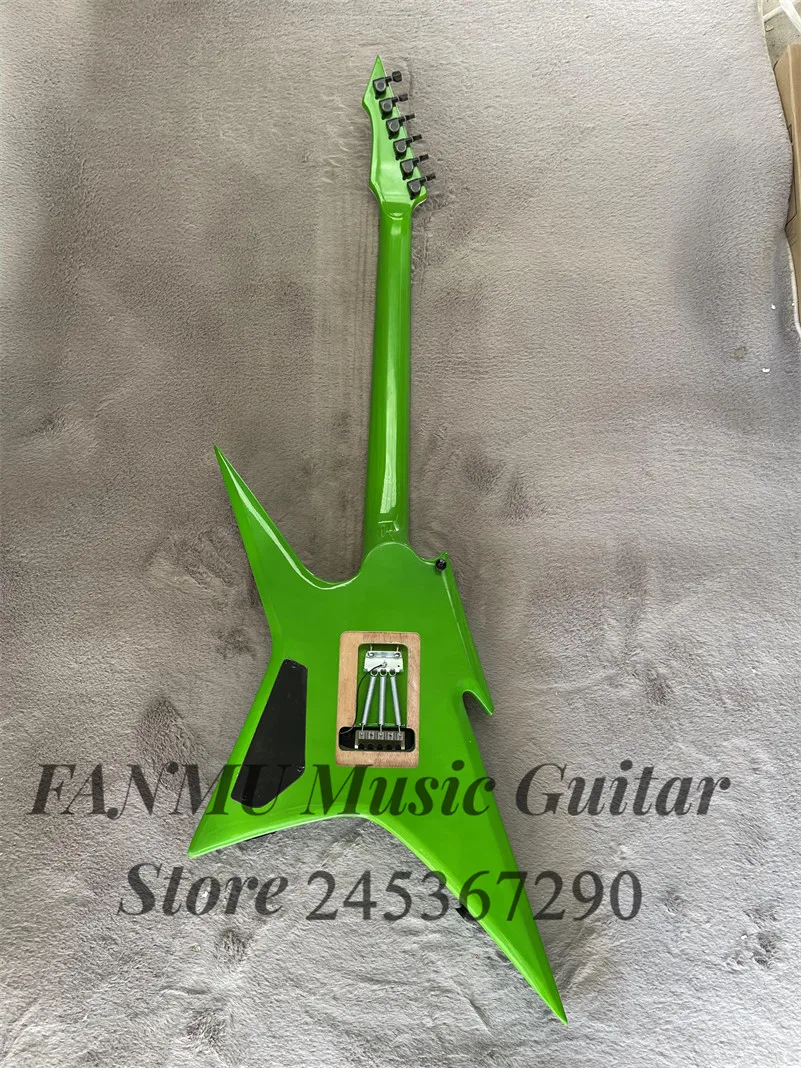 Green electric guitar vibrato Bridge Maple neck Set In basswood body Pink pickup Black tuner rose wood fingerboard