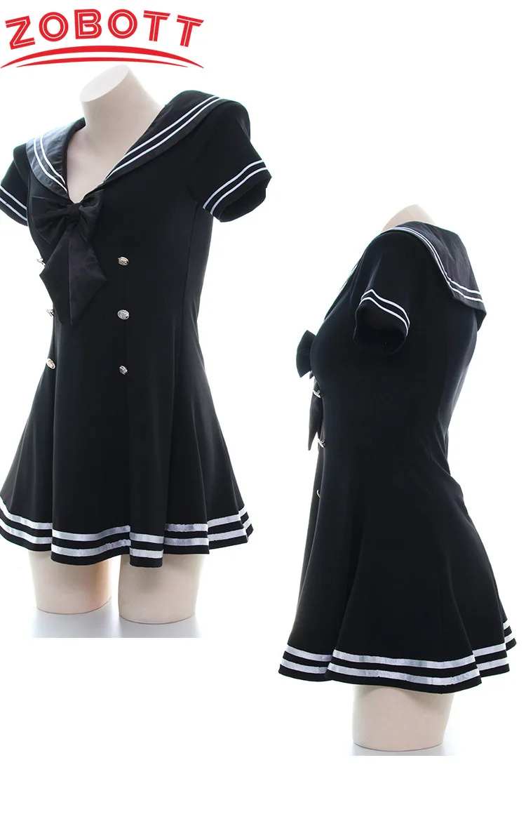 Student Long Sailor Suit Dress Japanese Women\'s Deep V Uniform Bow Maid Nightdress Suit Cosplay Costume Anime Cute Uniform Girls