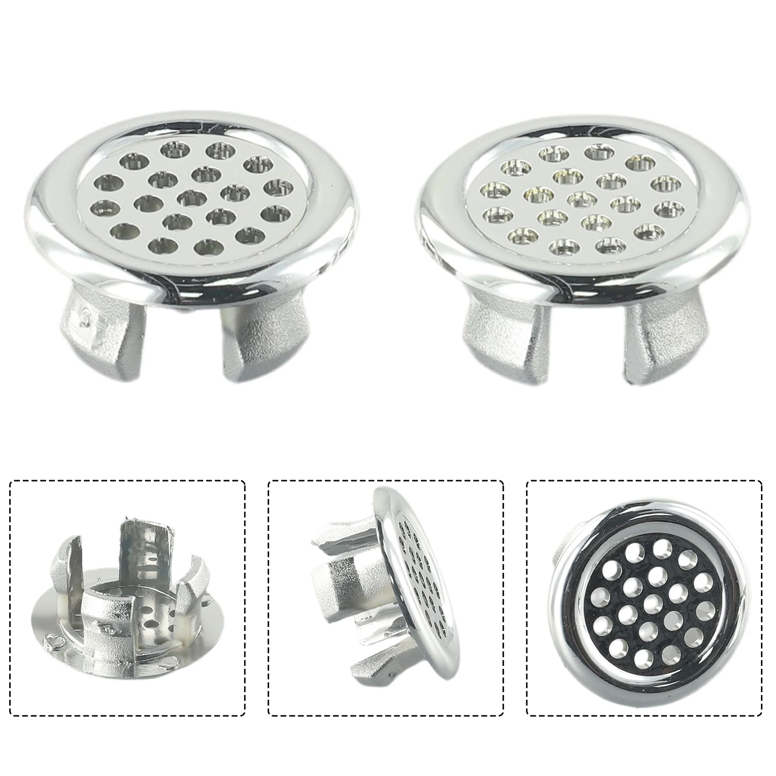 Durable Sink Overflow Ring Sanitary Pedestal 22-24mm 2pcs Electroplating Plastic Replacement Hole Silver Universal