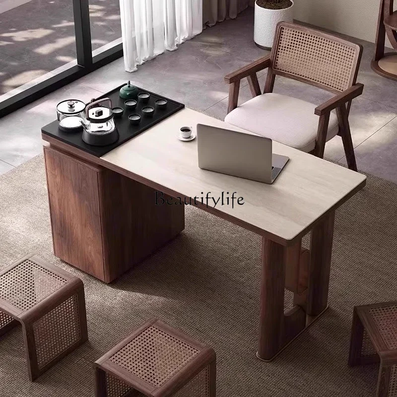 

46Walnut balcony tea table living room home desk office integrated rock slab small