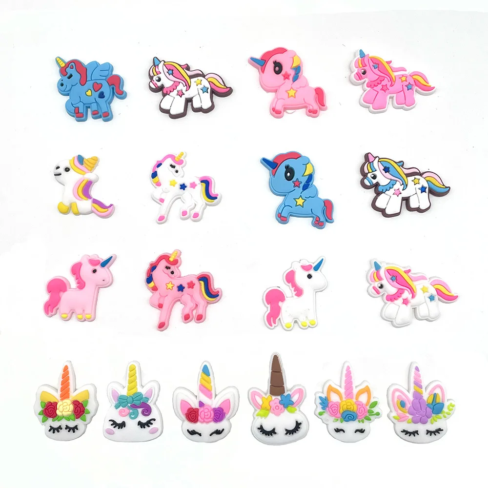 18Pcs Cartoon Unicorn Shoe Charms for Clogs Bubble Slides Sandals Removable PVC Shoe Decorations Accessories for Unisex Gifts