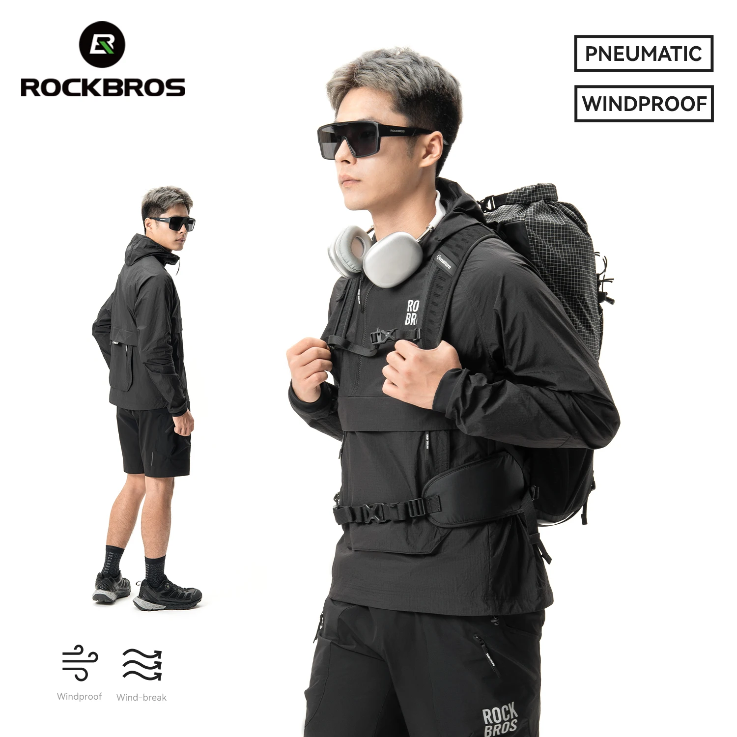 

ROCKBROS Велосипедная куртка Легкая дышащая непромокаемая толстовка с капюшоном Ветрозащитный плащ Ветровка Спорт на открытом воздухе Одежда для велоспорта