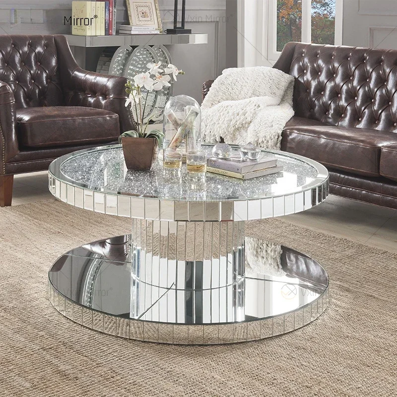 

Factory price customized mirror shaped circular coffee table, living room coffee , mirror shaped , edge ,