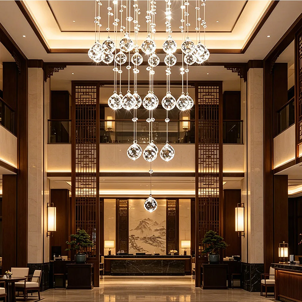 Modern Crystal Pendant Light Waterfall Ceiling Lamp for Staircase Villa Living Room Decorative Hanging Chandelier
