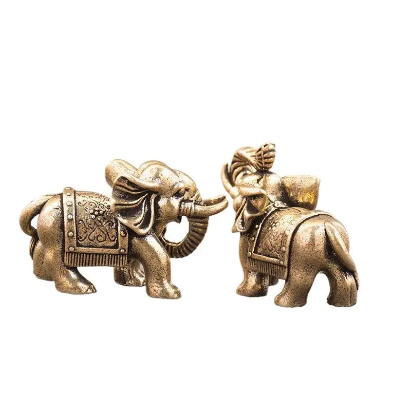 1PC Brass Blessing Elephant Miniature Figurine Antique Bronze Animal Statue Copper Lucky Elephant Small Ornaments
