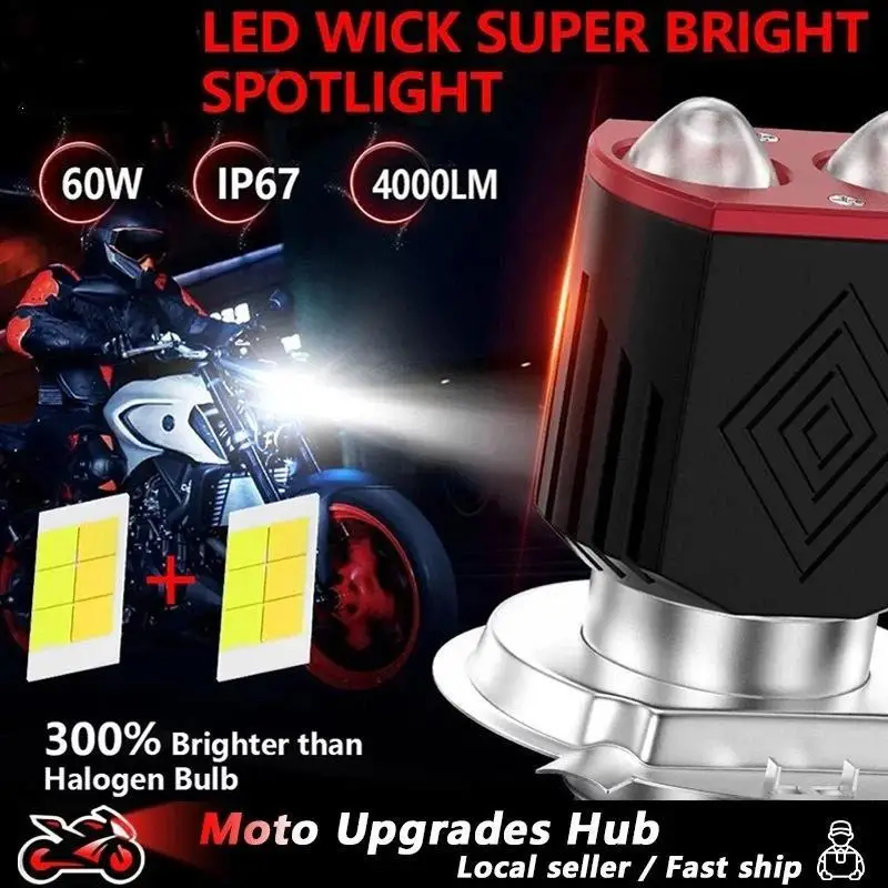 Dual Lens Motorcycle LED Headlight 1200LM 12-80V Universal H4 H6 Headlamp for Daily Motorbike Riding