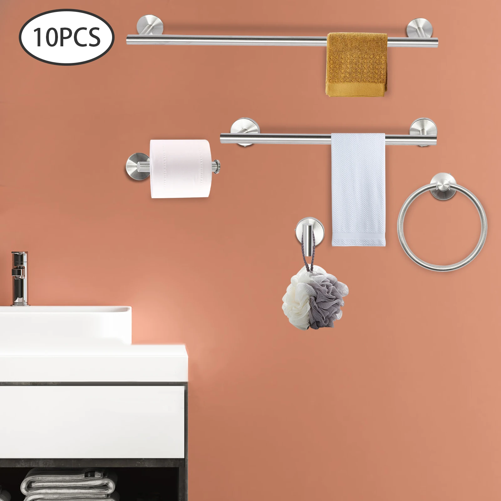 10 Piece Bathroom Hardware Set Bathroom Stainless Steel Accessory Set Towel Racks for Bathroom Silver