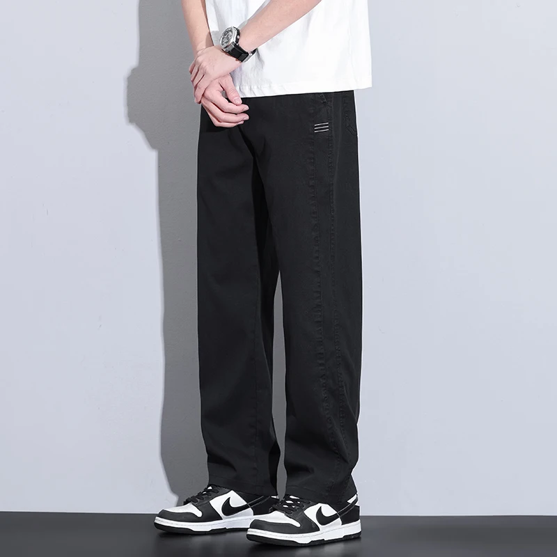 Mens Lyocell Basic Loose Straight Casual Pants 2025 Summer Autumn Simple Style Fashion Versatile Wide Leg Trousers Plus Size 38