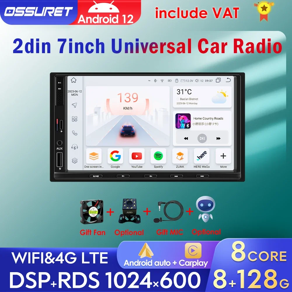 7862 Android 12 Car Radio 2 Din Carplay Android Auto Car Multimedia Video Player Universal 7 Inch android Auto Stereo Wifi GPS