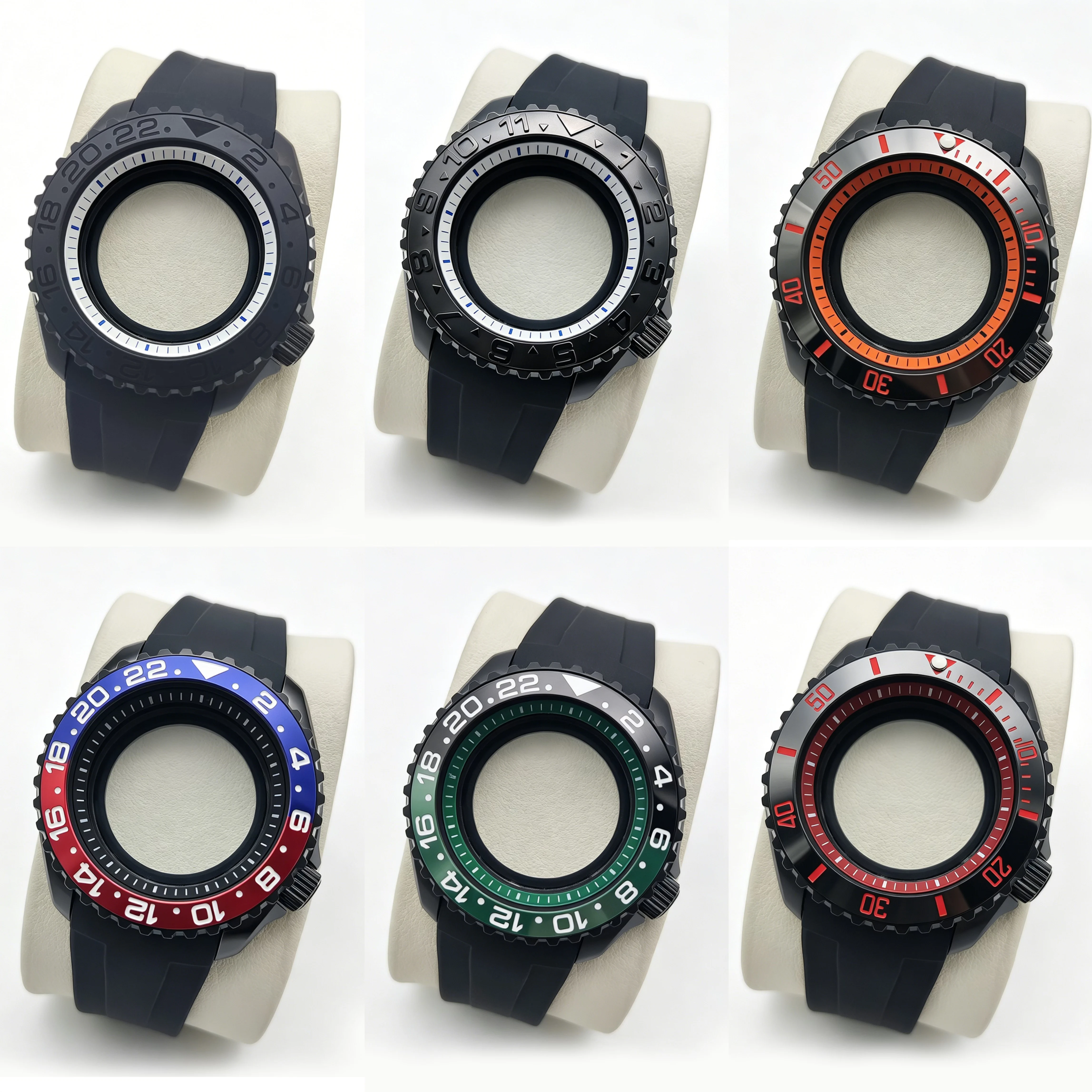 

2026 New 42mm PVD Black Steel Watch Case Blue 24H Bezel Sapphire Crystal Fit NH35/NH36 Movement Waterproof Rubber Strap